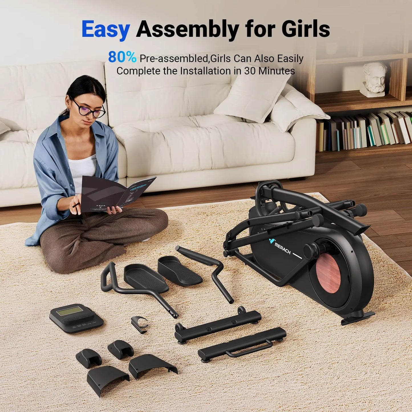 MERACH Elliptical Exercise Machine with 18.5IN Stride Hyper-Quiet Magnetic Drive System Elliptical Trainer 8 Resistance Levels