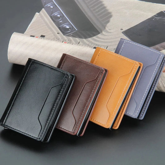 2021 Anti Rfid Card Holder Case Men Wallets Business Id Credit Bank Cardholder Bag Male Slim Metal Leather Smart Magic Wallet