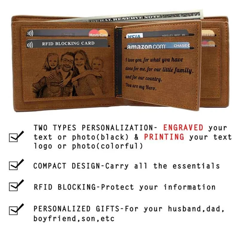 Men Engraved Photo Wallet High Quality PU Leather Short Wallet Custom Photo Purse Festival Personalized Gifts for Men Him