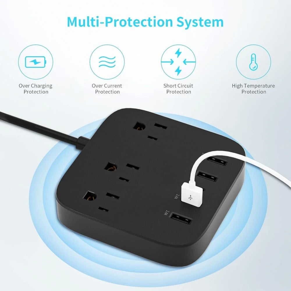 European Travel Adapter, EU/UK/US Power Strip with USB-C, 4 USB Ports, 3 AC Outlets, Wall Mount, 5ft Cord