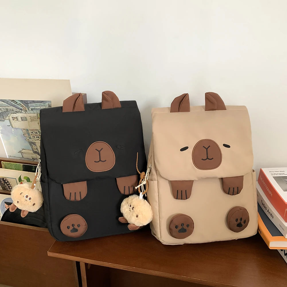 Women Kawaii Bookbag Adjustable Straps Capybara School Bag with Zipper Closure Travel Bag Gifts for Capybara Lovers