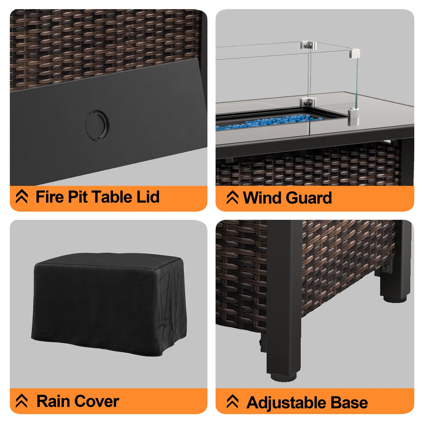 42 Inch Gas Fire Pit Table, 50,000 BTU Propane Pits for Outside with Steel Lid and Waterproof Cover, 2 in 1 Firepit Table