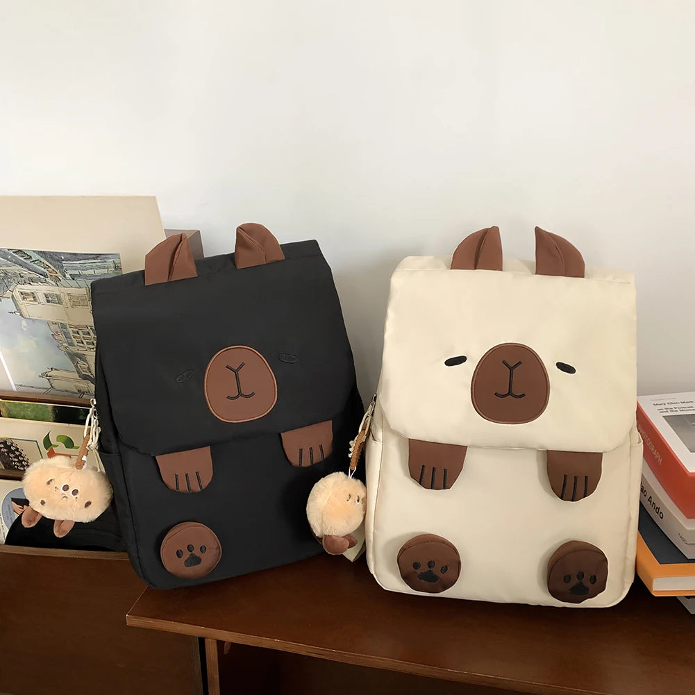 Women Kawaii Bookbag Adjustable Straps Capybara School Bag with Zipper Closure Travel Bag Gifts for Capybara Lovers