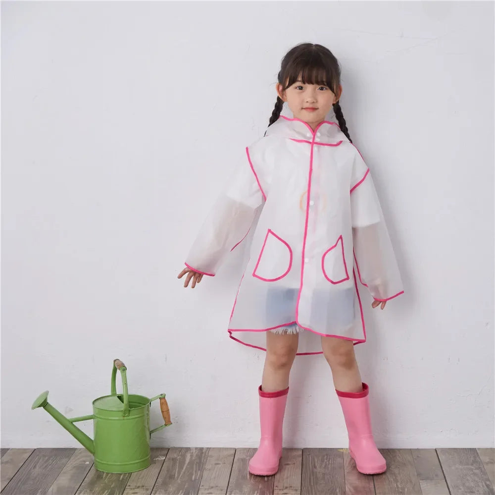 Kids Raincoat Transparent EVA Rain Poncho for Baby, Kindergarten, Primary School Students