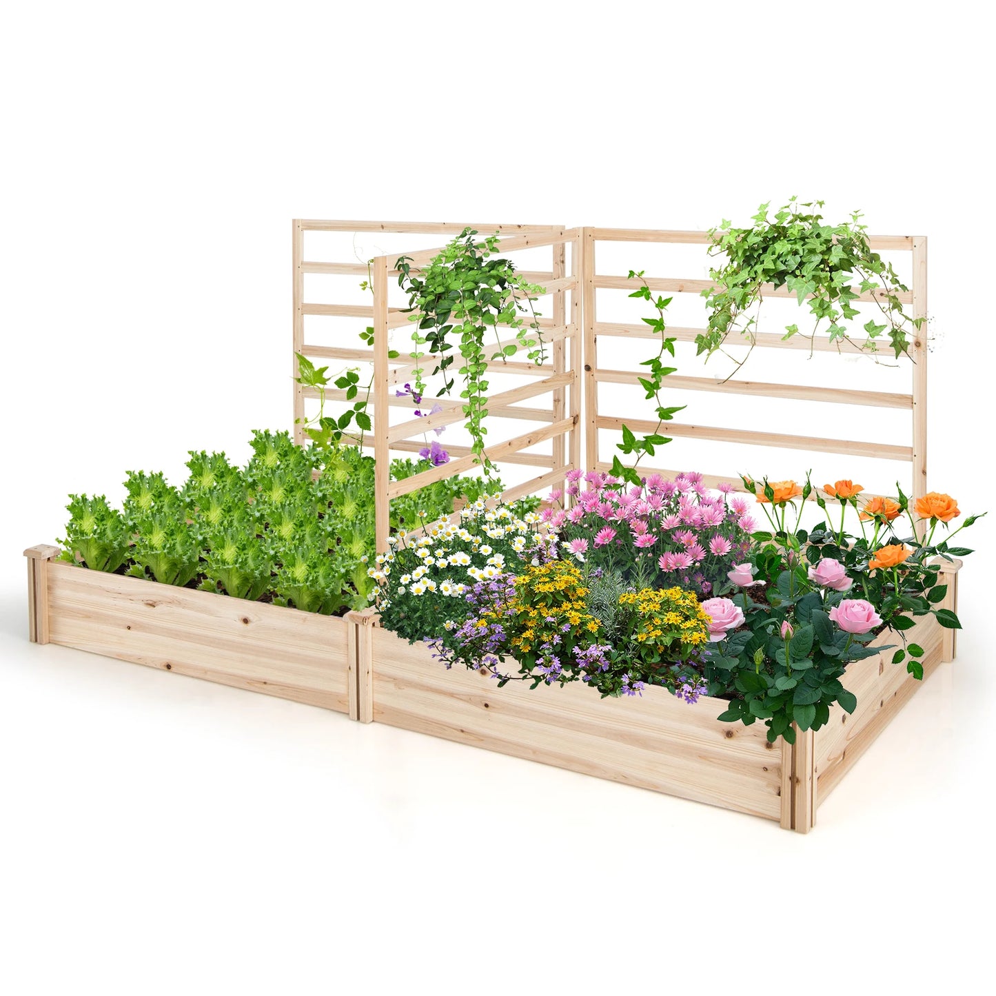 Raised Garden Bed Wooden Garden Box Planter Container U-Shaped Bed 92.5x95x11in