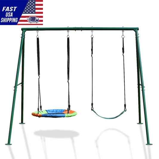 Swing Sets for Backyard 440LBS 2 Seat, Swing with Stand, Swing Set for Kids, 32" Saucer Swing and 26.2" Swing Seat