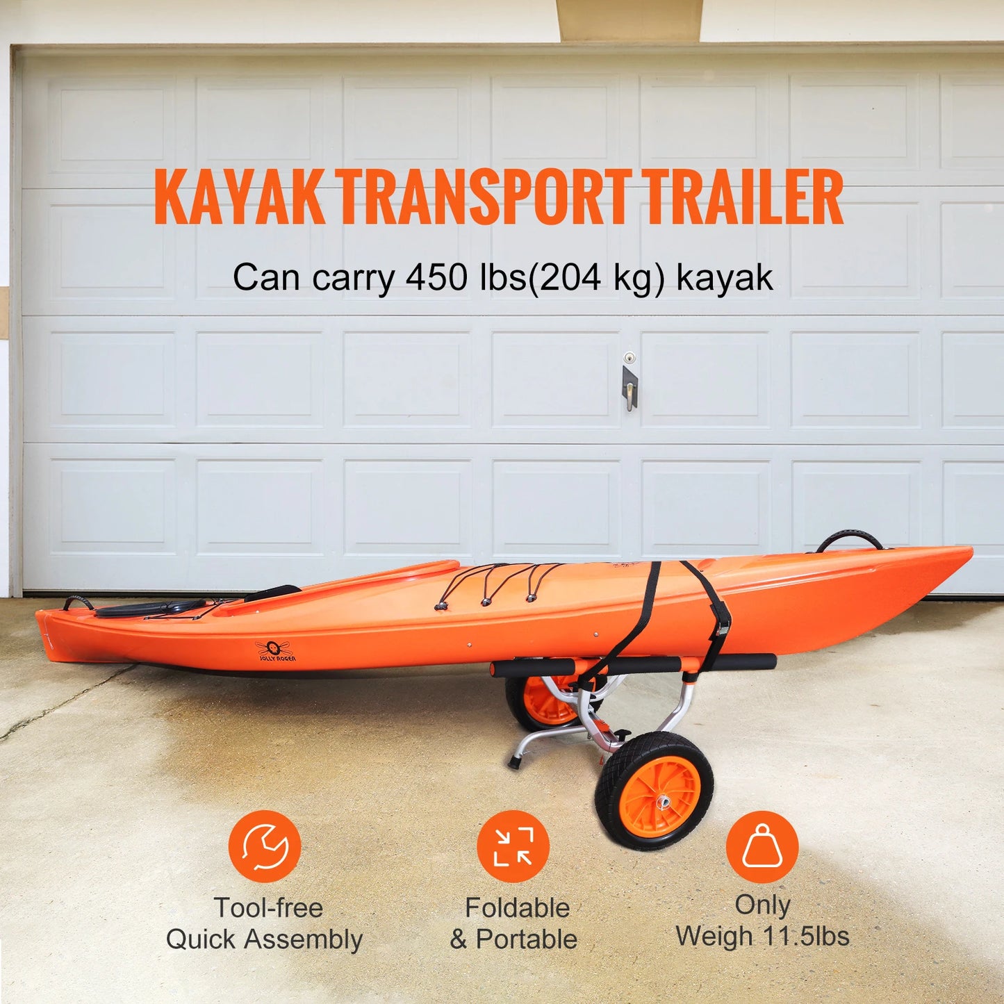 SucceBuy Kayak Cart 450lbs Detachable Canoe Trolley Cart with 12'' Tires Adjustable Width for Paddleboards Float Mats Jon Boats