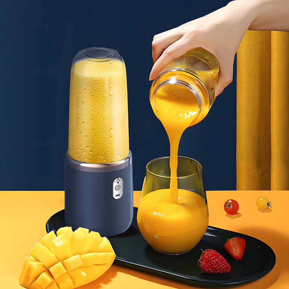 2-in-1 USB Portable Blender & Juicer with 6 Blades, Double Cups for Smoothies, Milkshakes, Iced Drinks - Compact Travel Design