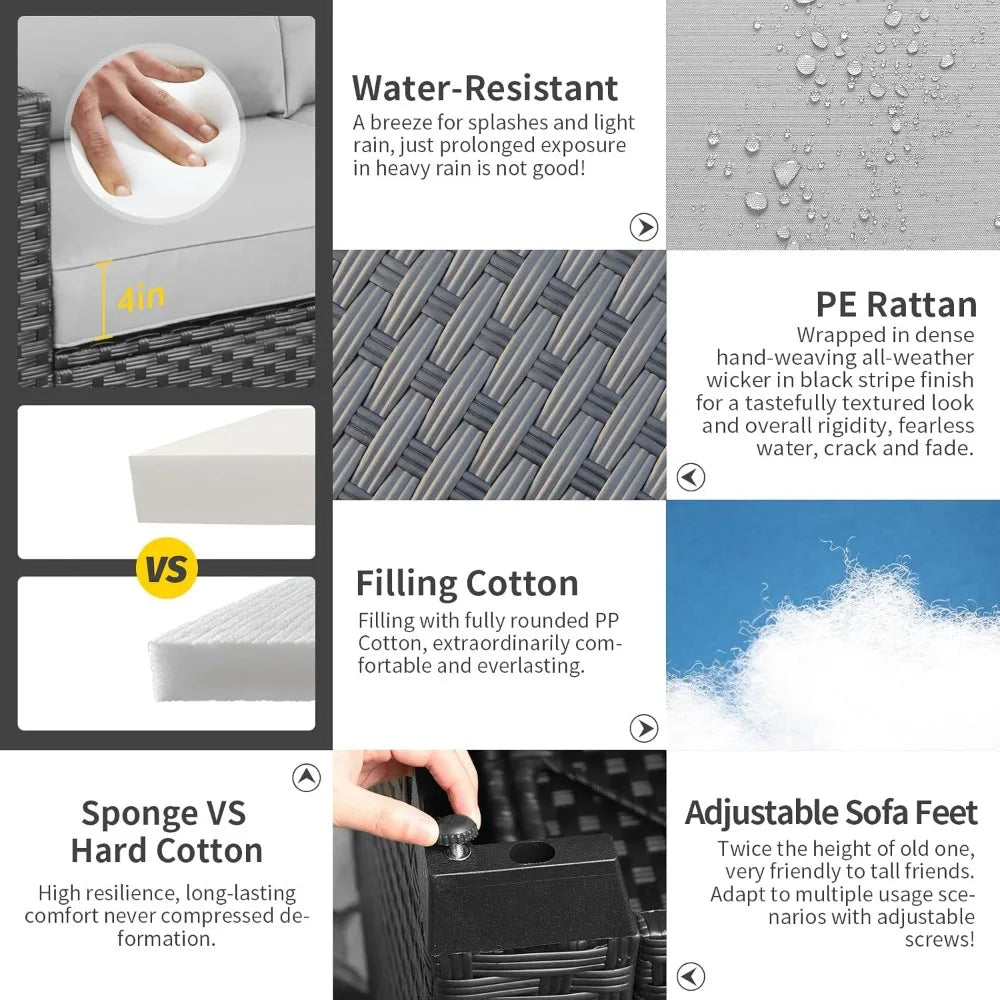 7 Piec Outdoor Furniture Set with 45-Inch Propane Fire Pit Table, No-Slip Cushions and Waterproof Covers, Wicker Furniture Set