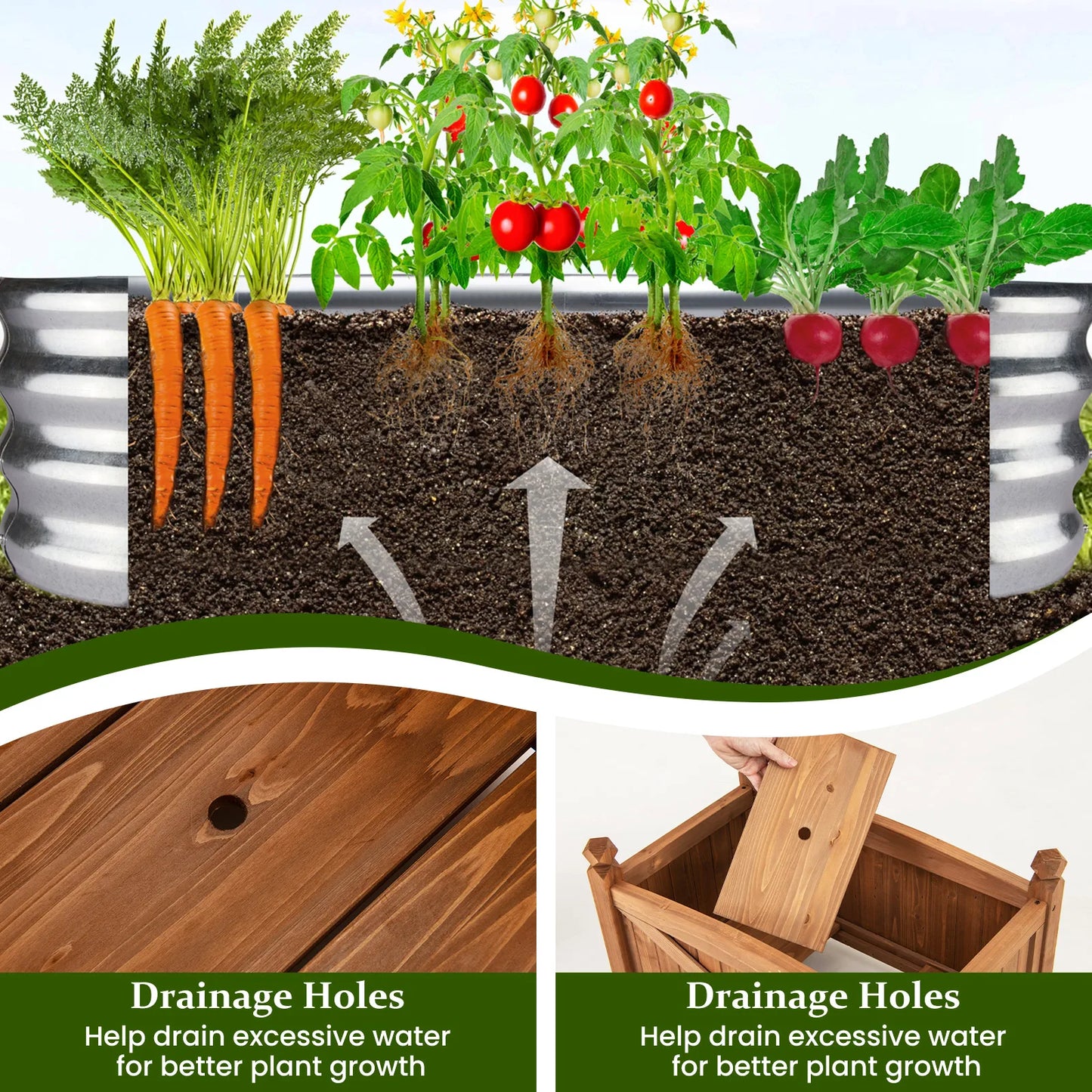 Wooden Raised Garden Bed Elevated Outdoor Planter Box w/Drainage Holes for Patio