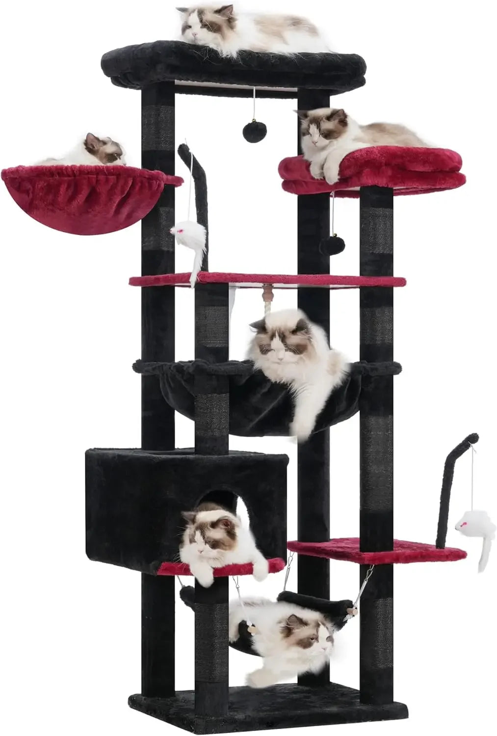 Cat Tree, Cat Tower for Large Cats with 2 Big Platforms, 2 Baskets, condo and Toys, 63" Cat Scratching Posts for Indoor Cats