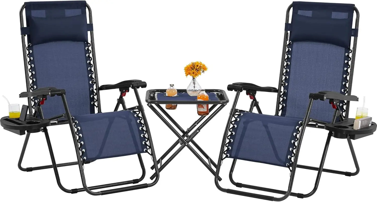 3PCS Zero Gravity Recliner Portable Outdoor Reclining Chair Set w/Side Table Folding Chaise Lounge Chairs for Patio Beach Deck G