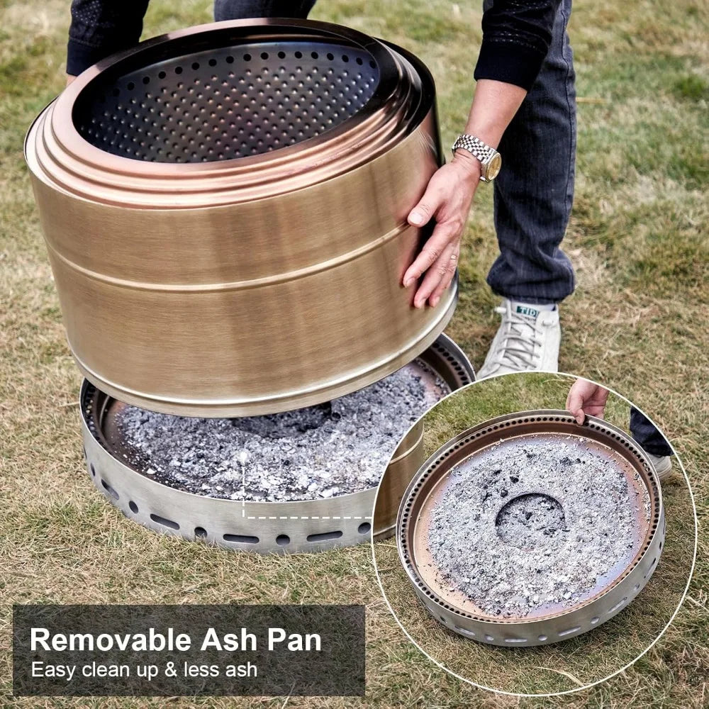 Smokeless Fire Pit 19 Inch for Outdoor Wood Burning, Stainless Steel Portable Firepit with Ash Pan, Low Smoke Patio Bonfire for