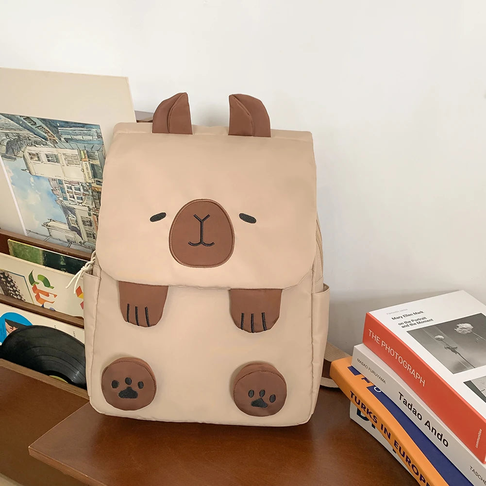 Women Kawaii Bookbag Adjustable Straps Capybara School Bag with Zipper Closure Travel Bag Gifts for Capybara Lovers