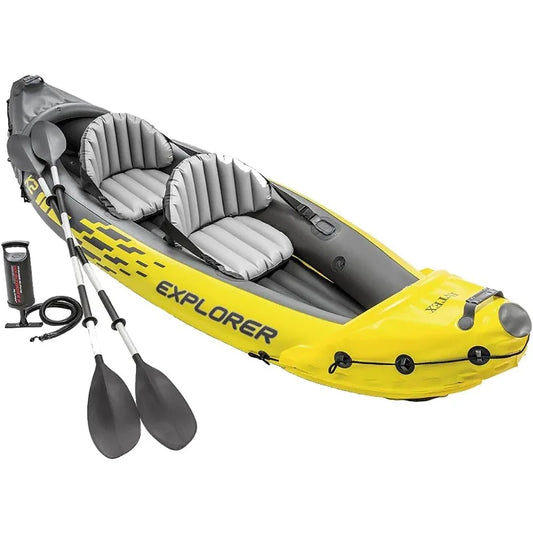 Intex 68307EP Explorer K2 Inflatable Kayak Set: Includes Deluxe 86in Aluminum Oars and High-Output Pump – SuperStrong PVC
