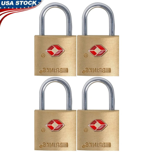 TSA Approved Solid Brass Travel Padlocks 4 Pack Keyed Alike Corrosion Resistant Luggage Locks with Cut Resistant Shackle