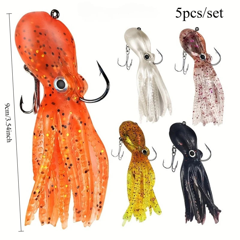 Ackibbik 5pcs Saltwater Squid Skirt Swimbait Soft Fishing Lure with Skirt Tail Lingcod Rockfish Jigs