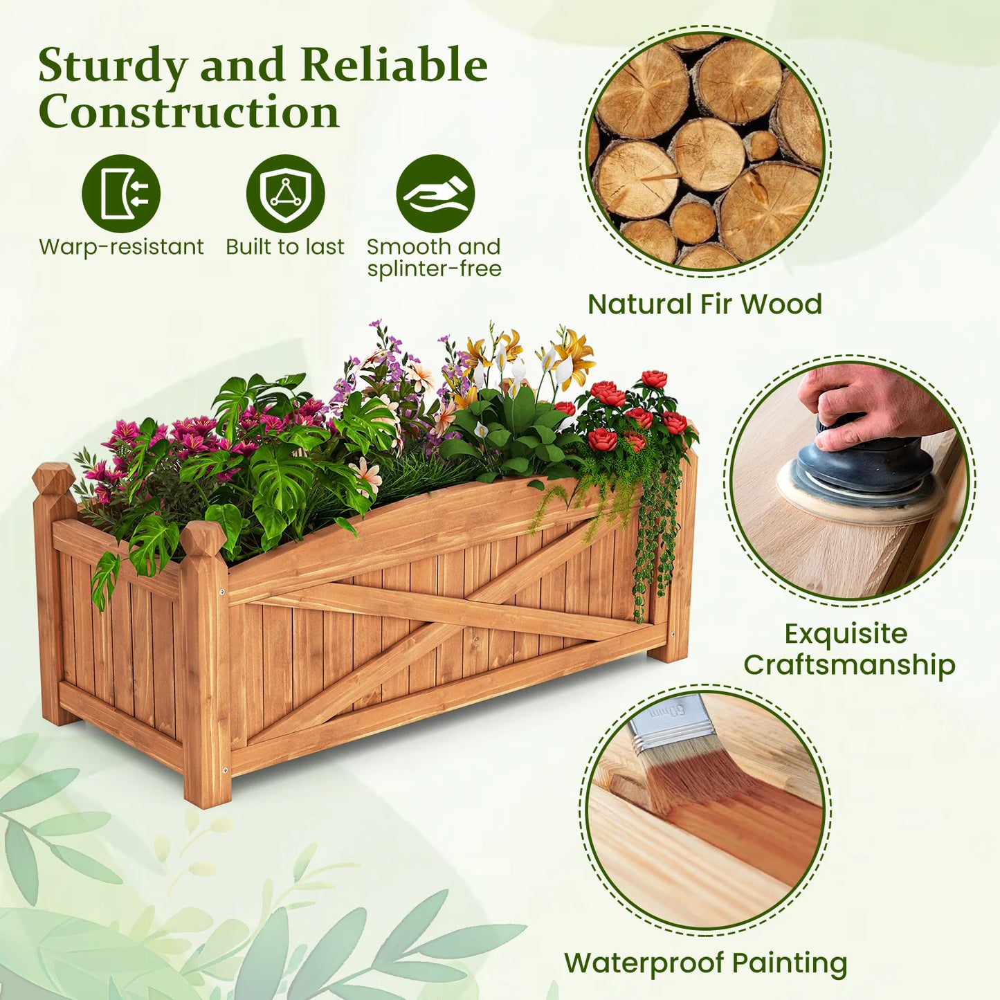 Wooden Raised Garden Bed Elevated Outdoor Planter Box w/Drainage Holes for Patio