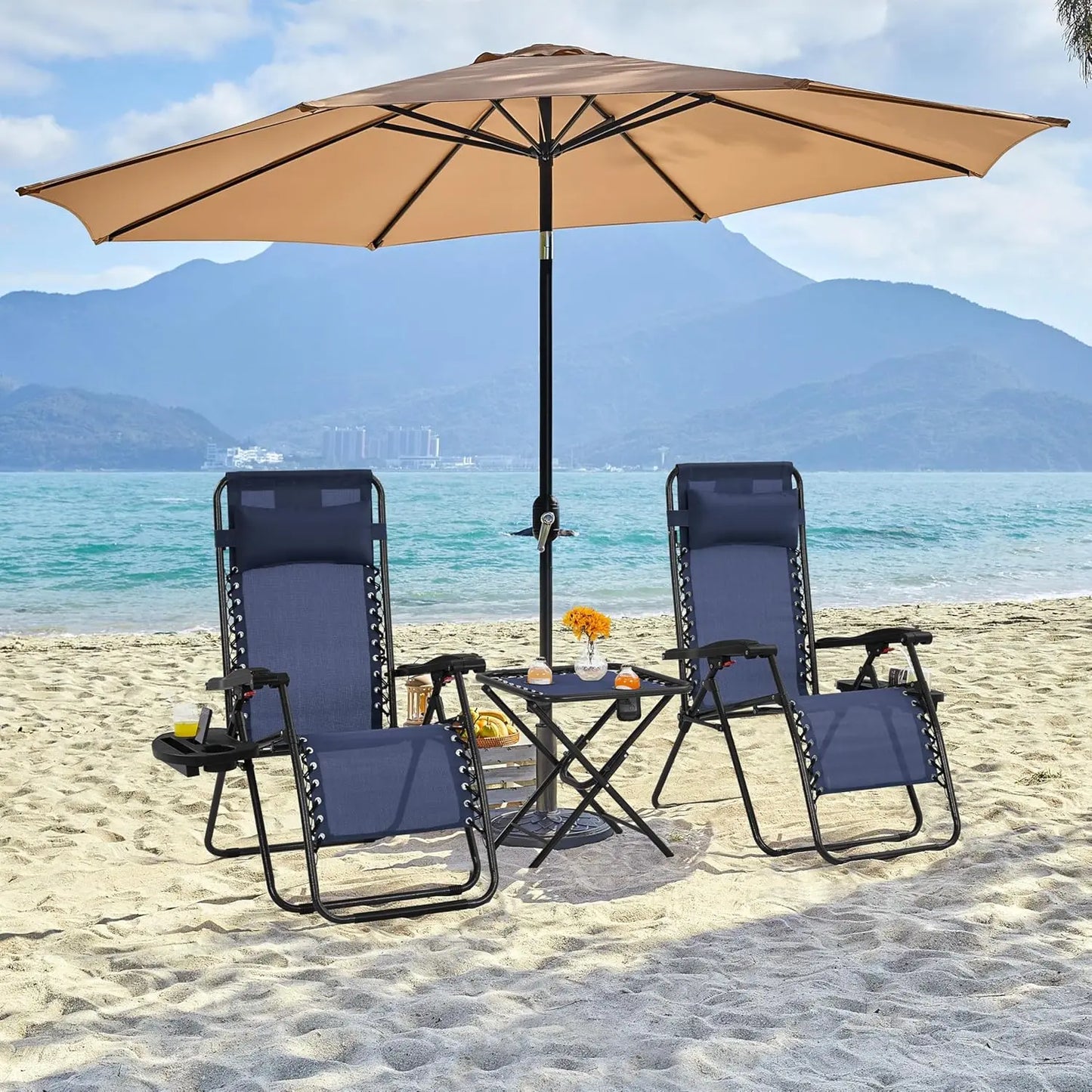 3PCS Zero Gravity Recliner Portable Outdoor Reclining Chair Set w/Side Table Folding Chaise Lounge Chairs for Patio Beach Deck G