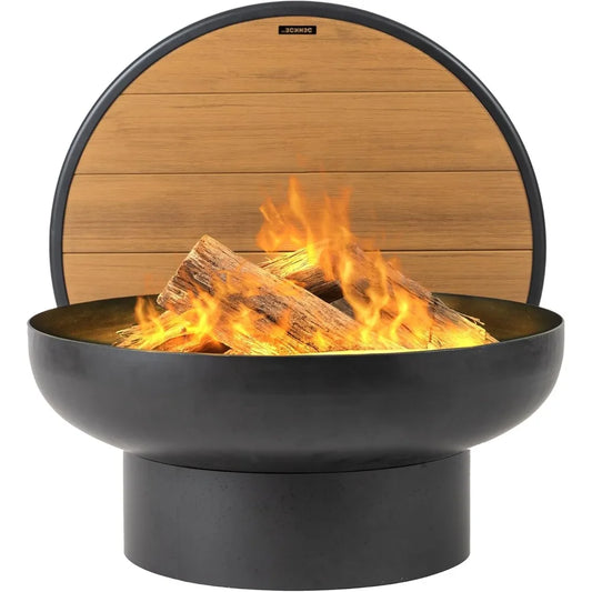 Iron Fire Pit Table with Lid, Extra Thick and Heavy Duty Fire Bowl, Deep Round Firepit for Outdoor Bonfire Gatherings, Wood Burn