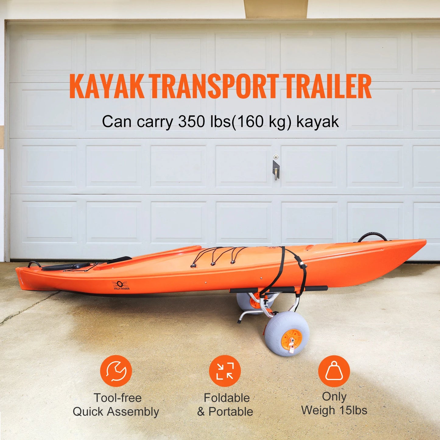 SucceBuy 350lbs Kayak Trailer Cart Foldable Canoe Trolley Cart with 12'' Tires for Paddle Boards Float Mats Jon Boats Transport