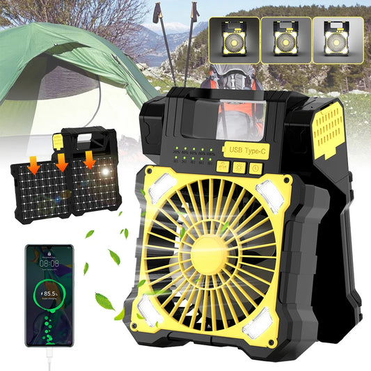 Solar Charging Portable Fan with Solar Panel Battery Operated Powered Outdoor Tent Fans For Hiking Fishing Picnic Emergency