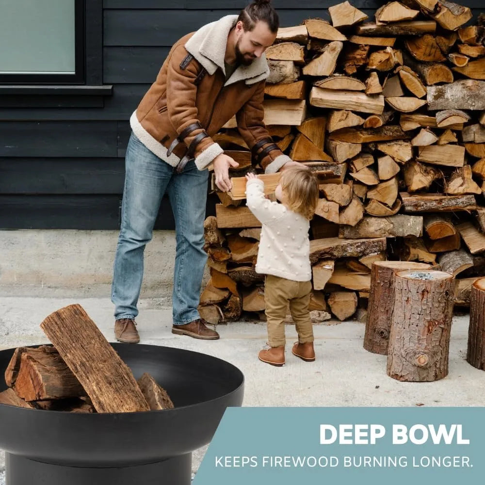 Iron Fire Pit Table with Lid, Extra Thick and Heavy Duty Fire Bowl, Deep Round Firepit for Outdoor Bonfire Gatherings, Wood Burn