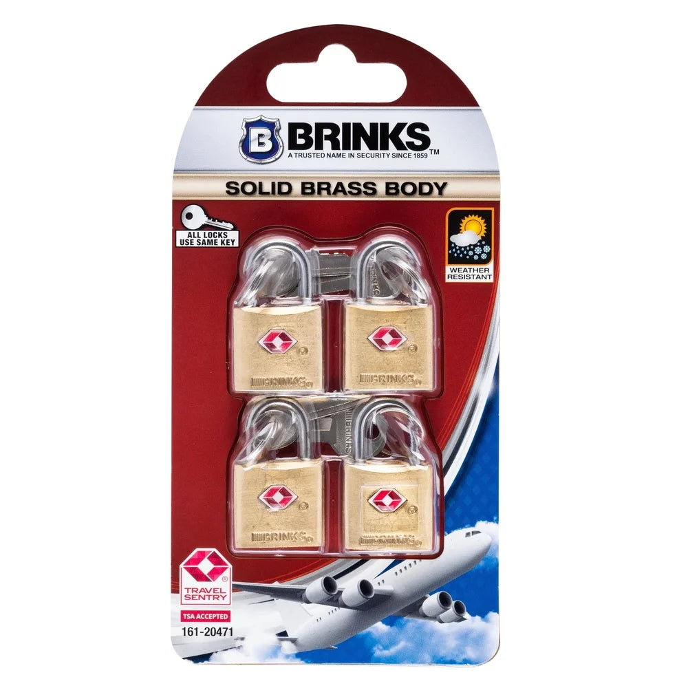 TSA Approved Solid Brass Travel Padlocks 4 Pack Keyed Alike Corrosion Resistant Luggage Locks with Cut Resistant Shackle