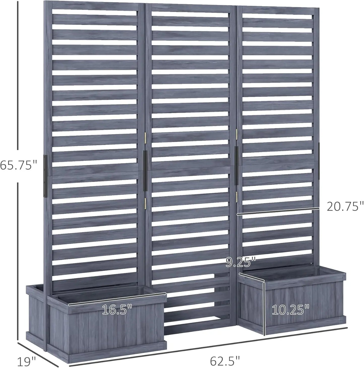 Freestanding Outdoor Privacy Screen, 4 Self-Draining Planters/Raised Garden Beds, 3 Hinged Panels for Hot Tub, Patio, Backyard