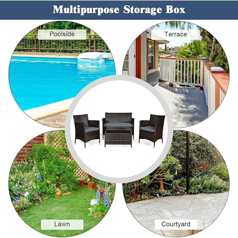 4-Piece Rattan Patio Set, Wicker Conversation Set for Pool, Backyard, Lawn, Wickers Chairs and Sofa with Soft Cushion