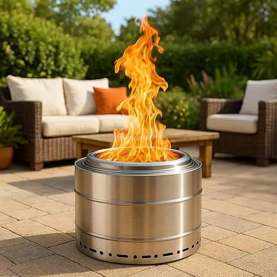Smokeless Fire Pit 19 Inch for Outdoor Wood Burning, Stainless Steel Portable Firepit with Ash Pan, Low Smoke Patio Bonfire for