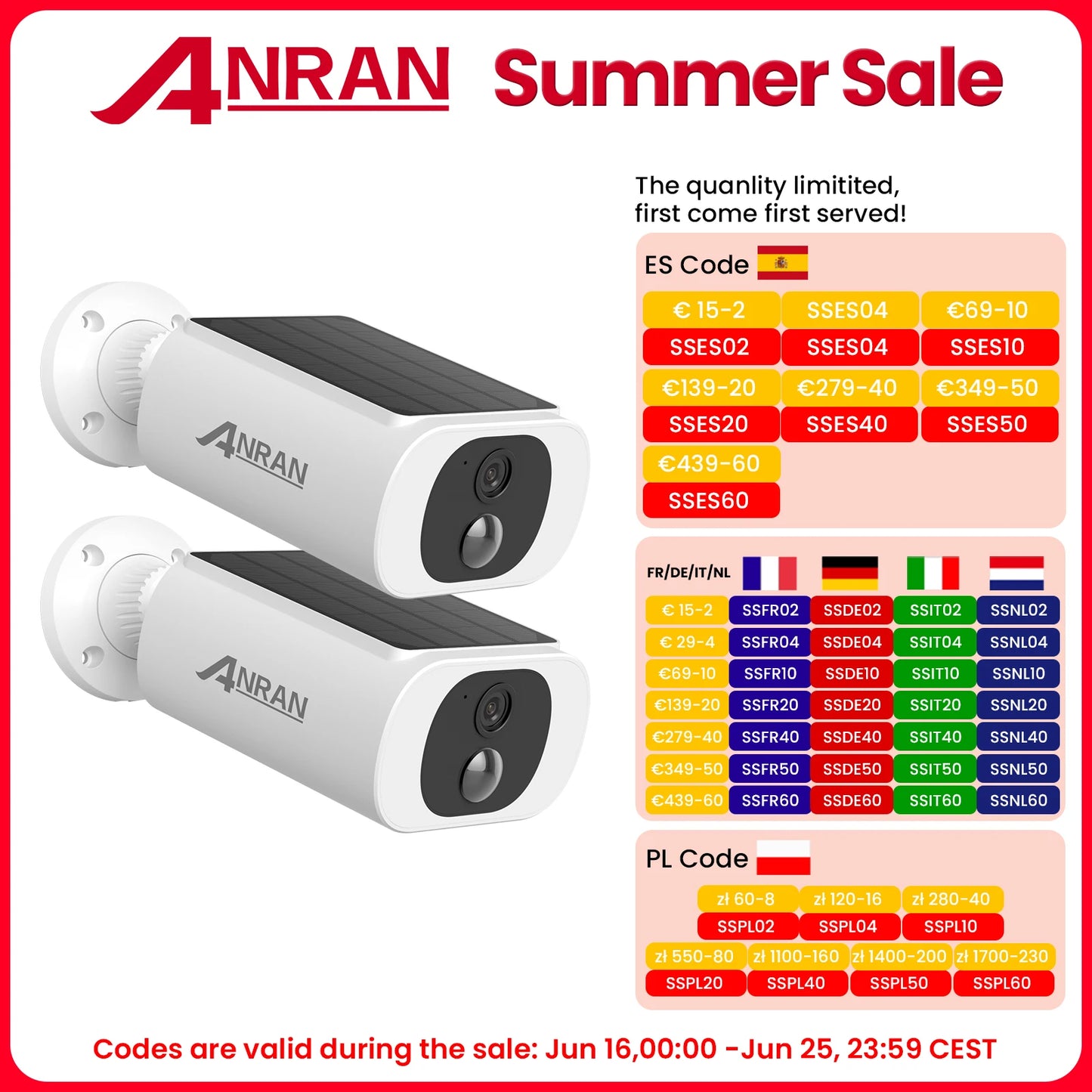 ANRAN 2/3/4 PCS Outdoor Wireless WIFI Camera 2.4G 3MP Battery Solar Security Camera Floodlight Color Night Vision Local Alarm