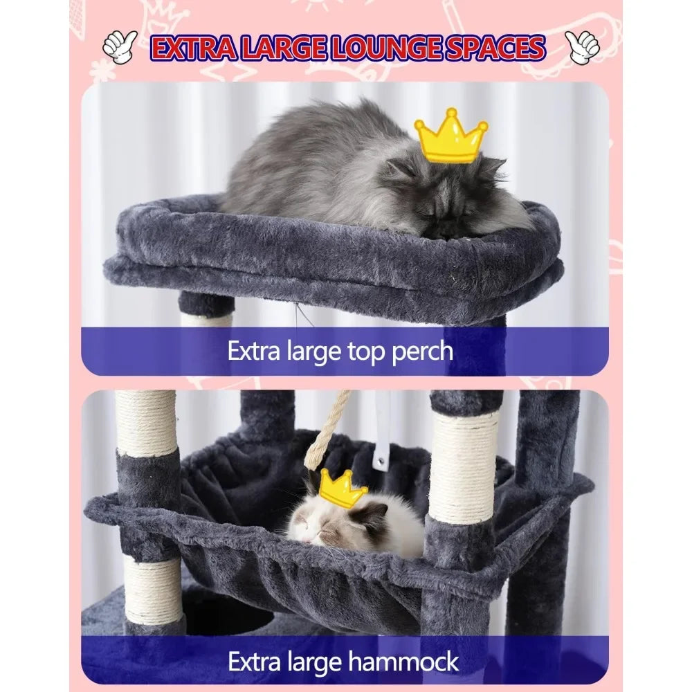 Cat Tree, Cat Tower for Large Cats with 2 Big Platforms, 2 Baskets, condo and Toys, 63" Cat Scratching Posts for Indoor Cats