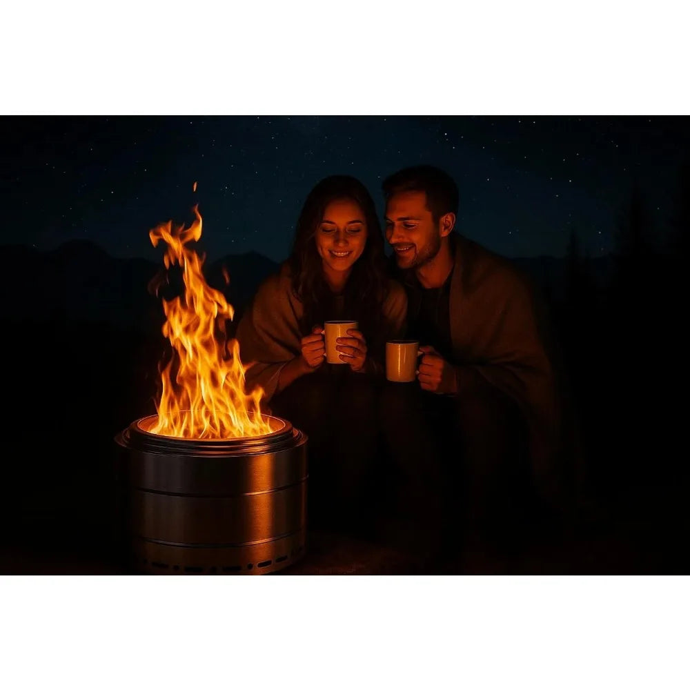 Smokeless Fire Pit 19 Inch for Outdoor Wood Burning, Stainless Steel Portable Firepit with Ash Pan, Low Smoke Patio Bonfire for
