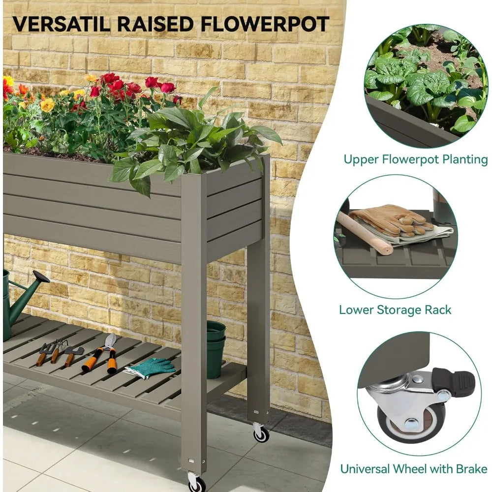 YITAHOME 3.6x1.5x2.8 FT Elevated Garden Bed Kit with Legs and Wheels, Outdoor Large Resin Planter Box Stand with Drain Plug and