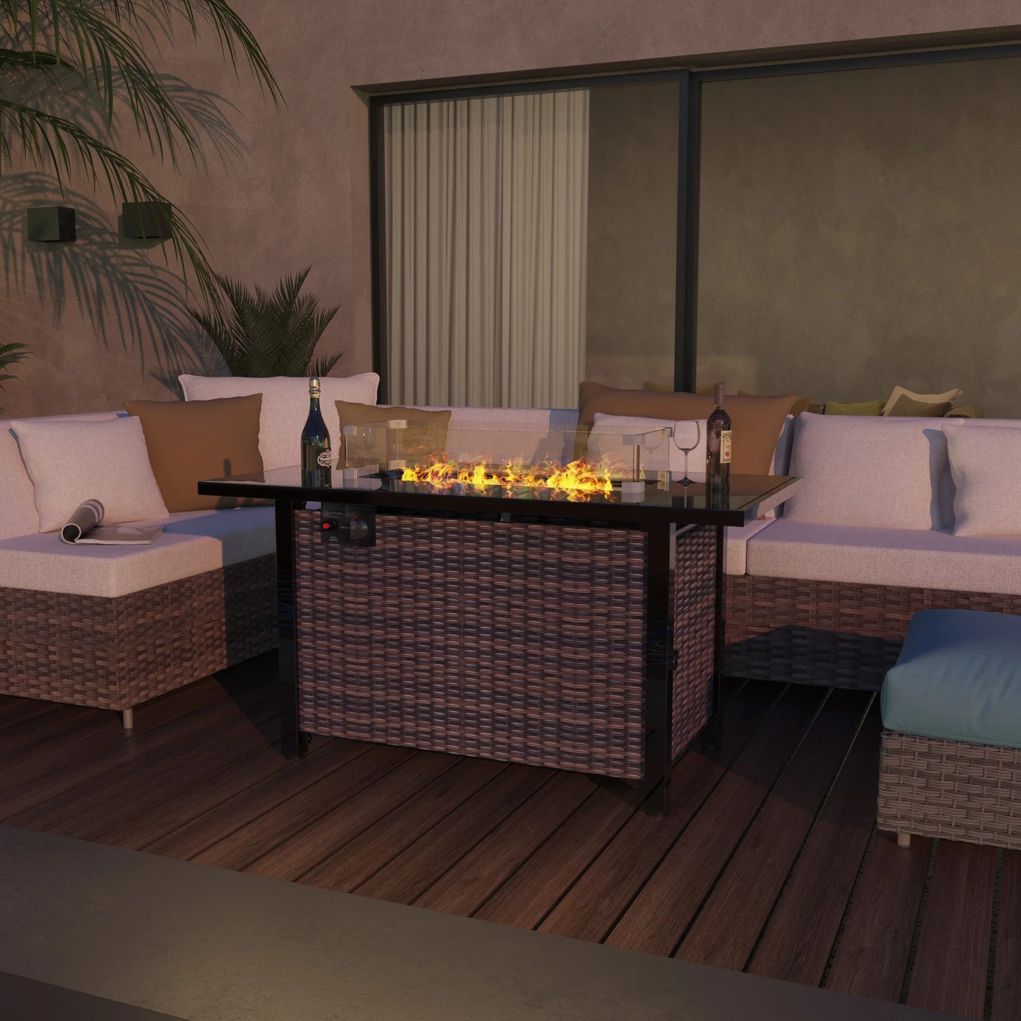 42 Inch Gas Fire Pit Table, 50,000 BTU Propane Pits for Outside with Steel Lid and Waterproof Cover, 2 in 1 Firepit Table