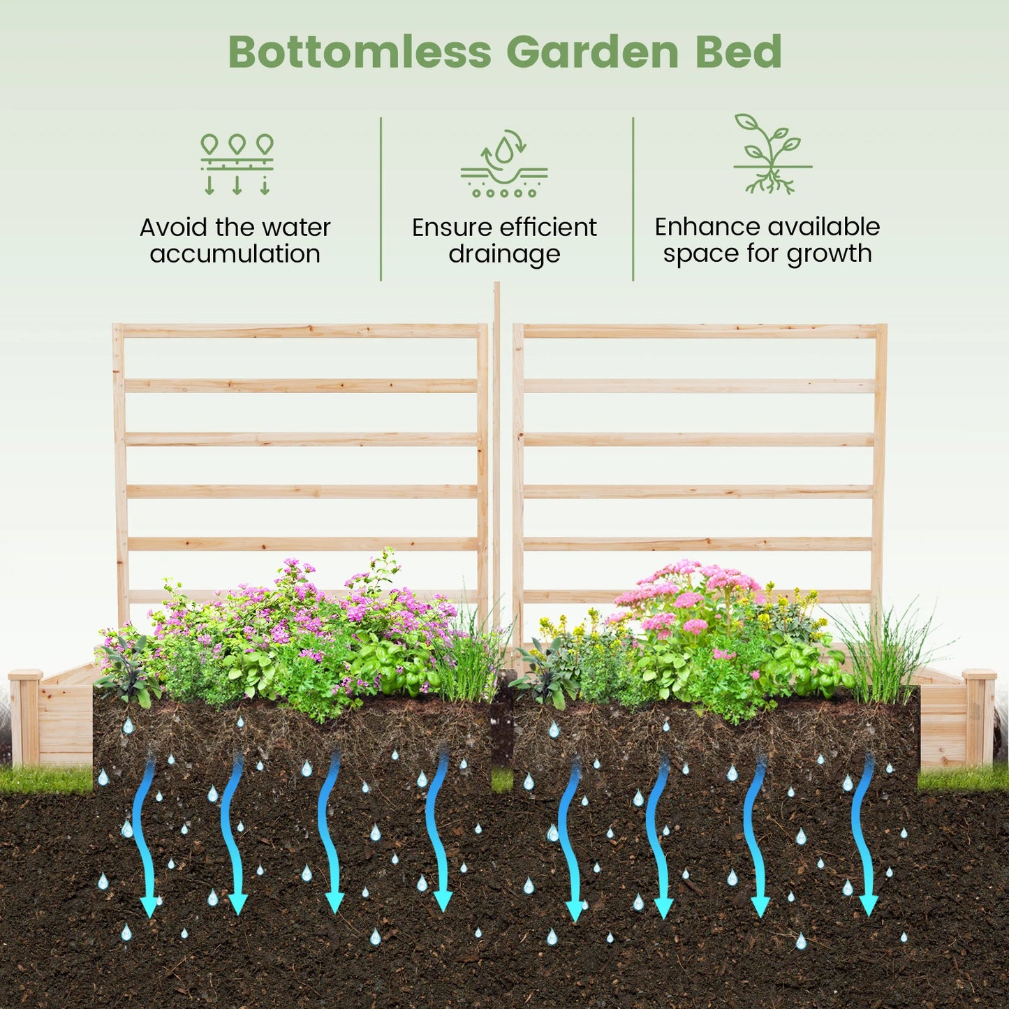 Raised Garden Bed Wooden Garden Box Planter Container U-Shaped Bed 92.5x95x11in