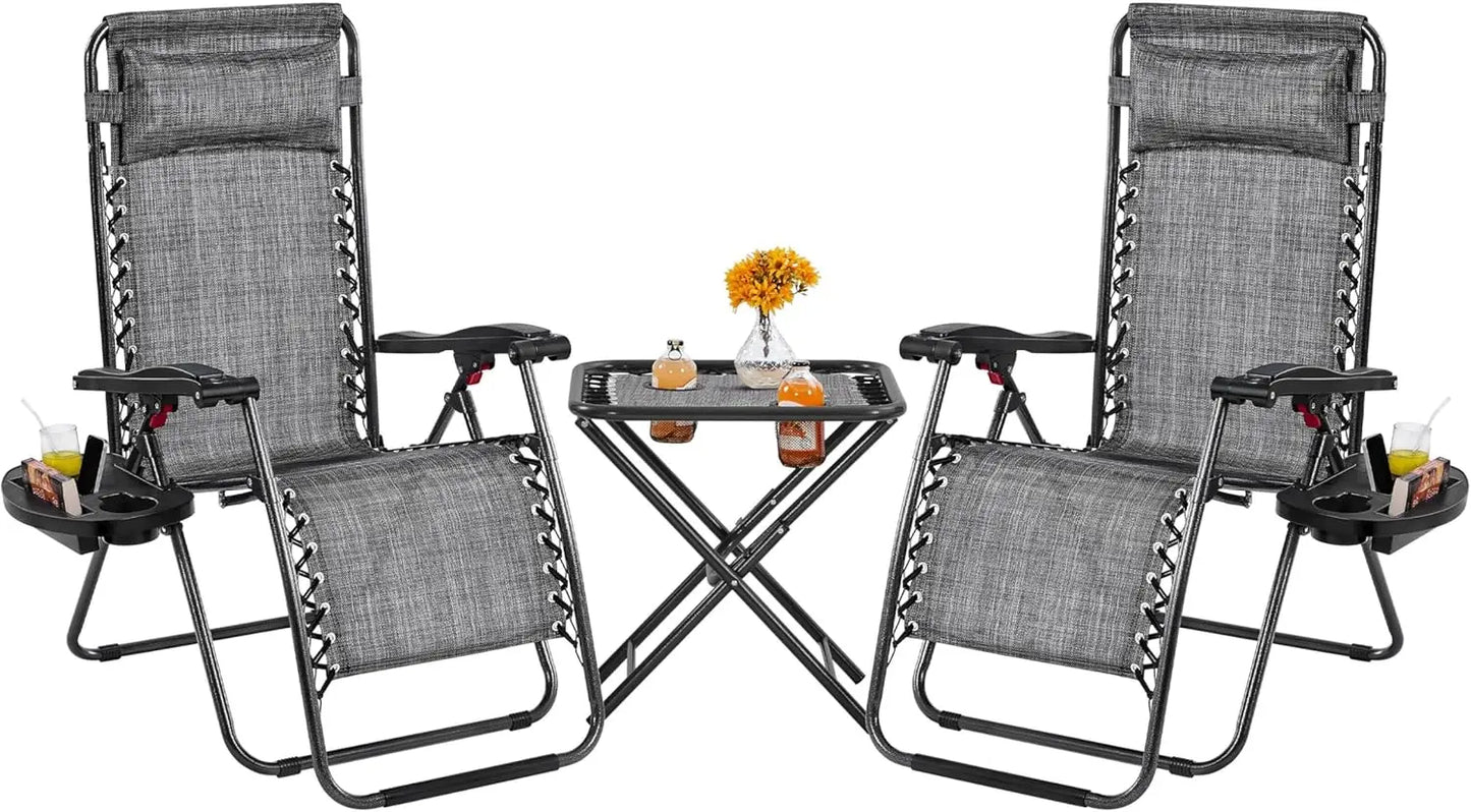 3PCS Zero Gravity Recliner Portable Outdoor Reclining Chair Set w/Side Table Folding Chaise Lounge Chairs for Patio Beach Deck G