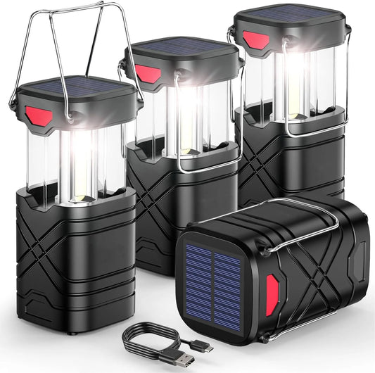 4 Pack Rechargeable Camping Lights - Solar/Battery LED, 3 Modes & USB for Outdoor/Emergencies/Hurricanes - Gift
