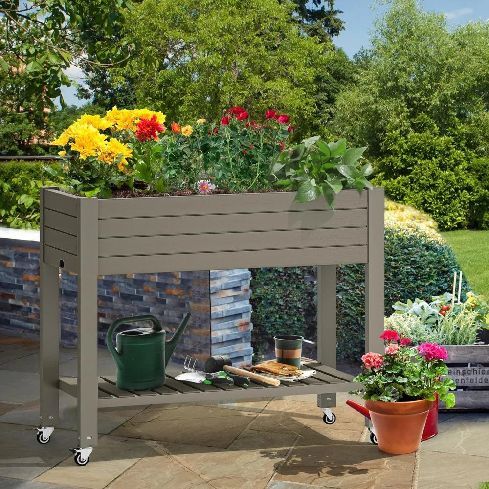 YITAHOME 3.6x1.5x2.8 FT Elevated Garden Bed Kit with Legs and Wheels, Outdoor Large Resin Planter Box Stand with Drain Plug and