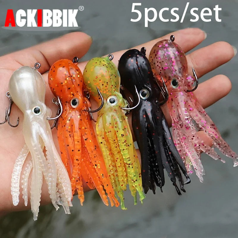 Ackibbik 5pcs Saltwater Squid Skirt Swimbait Soft Fishing Lure with Skirt Tail Lingcod Rockfish Jigs