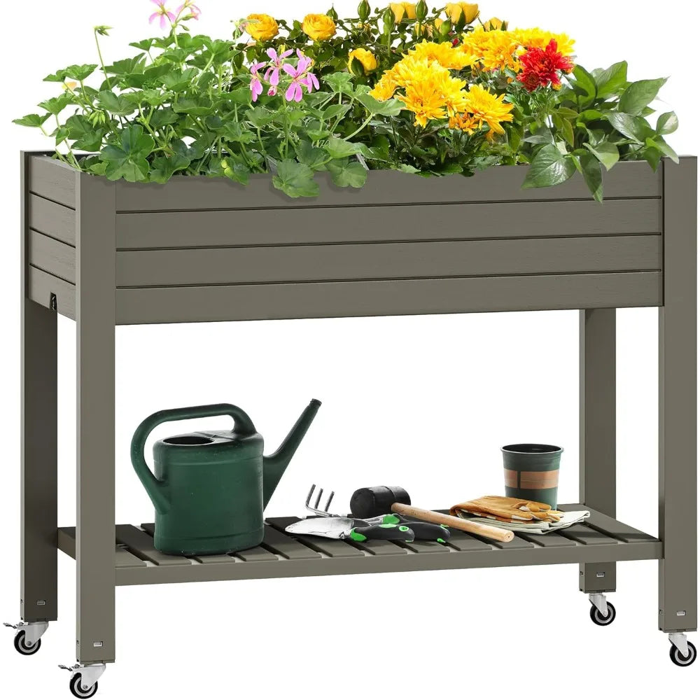 YITAHOME 3.6x1.5x2.8 FT Elevated Garden Bed Kit with Legs and Wheels, Outdoor Large Resin Planter Box Stand with Drain Plug and