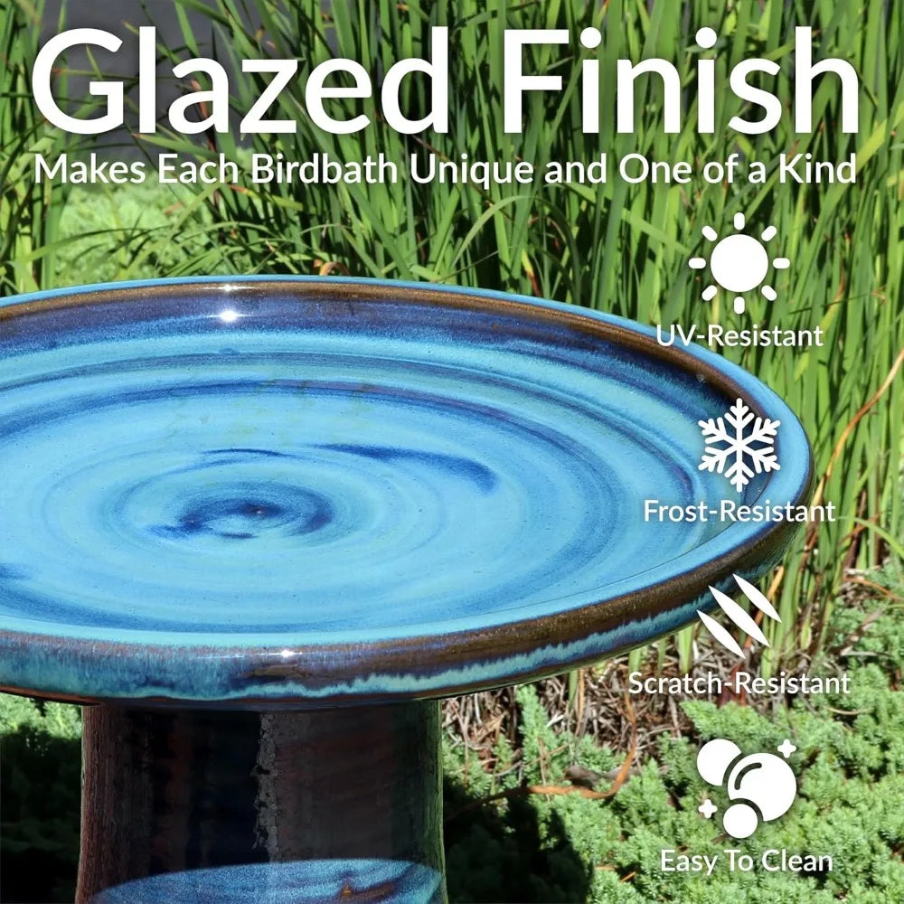 Sunnydaze 21" H Ceramic Bird Bath for Outside - Hand-Painted Outdoor Bird Bath Bowl, UV/Frost-Resistant Finish - Galaxy Blue - C
