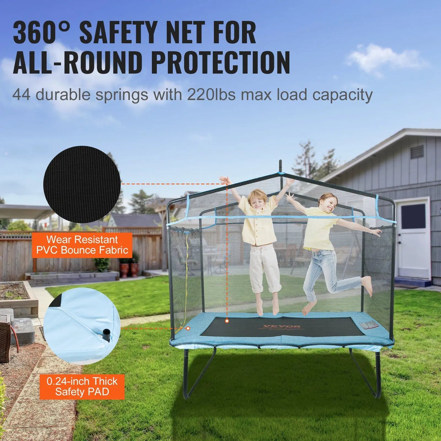 6FT Kids Trampoline, 72" Indoor/Outdoor Toddler Trampoline w/ Safety Net, Gymnastics Bar & Hammock - Gift for Ages 3+