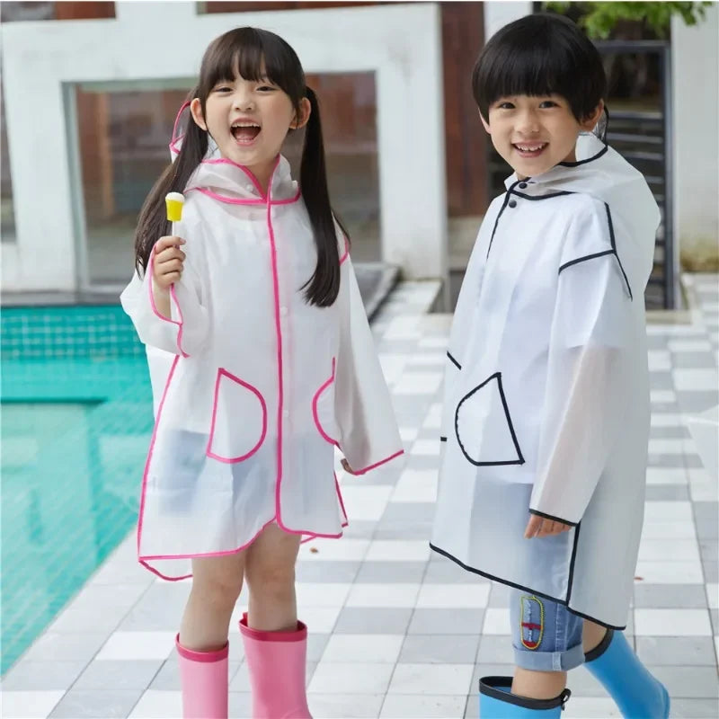 Kids Raincoat Transparent EVA Rain Poncho for Baby, Kindergarten, Primary School Students