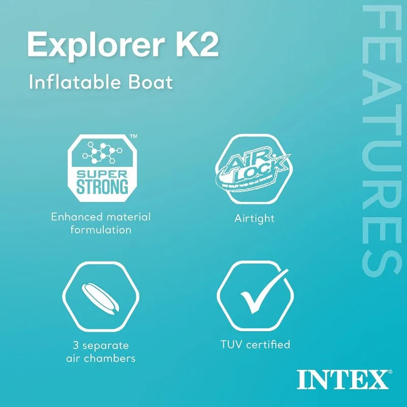 Intex 68307EP Explorer K2 Inflatable Kayak Set: Includes Deluxe 86in Aluminum Oars and High-Output Pump – SuperStrong PVC