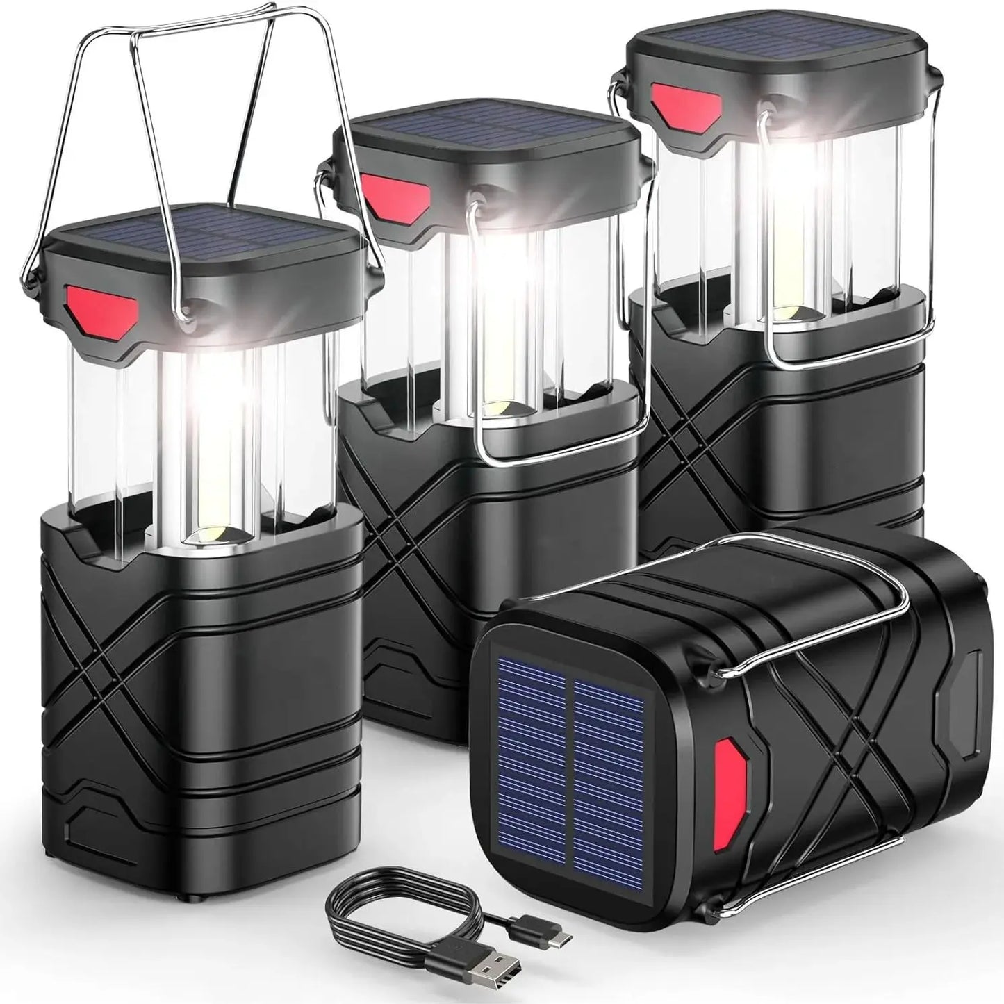 4 Pack Rechargeable Camping Lights - Solar/Battery LED, 3 Modes & USB for Outdoor/Emergencies/Hurricanes - Gift