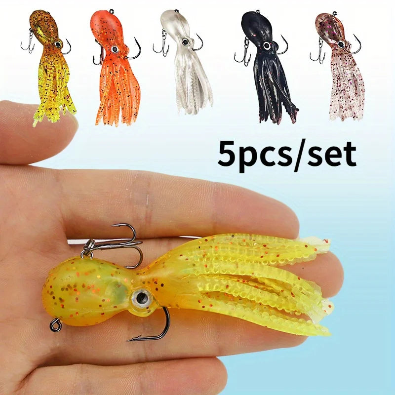 Ackibbik 5pcs Saltwater Squid Skirt Swimbait Soft Fishing Lure with Skirt Tail Lingcod Rockfish Jigs