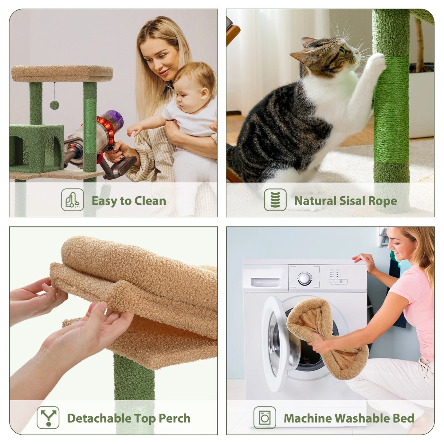 Cactus Cat Tree Tower for Large Cats with Metal Plush Big Hammock for Indoor Cats with 2 Door Condo House with Large Top Perch