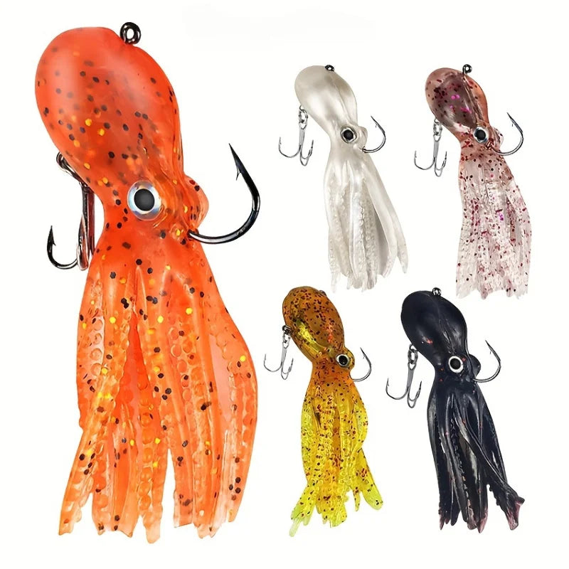 Ackibbik 5pcs Saltwater Squid Skirt Swimbait Soft Fishing Lure with Skirt Tail Lingcod Rockfish Jigs